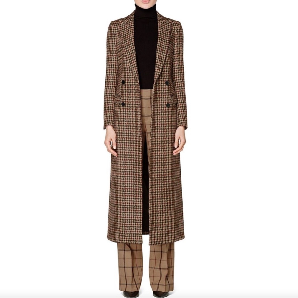 Brown Houndstooth Long Coat